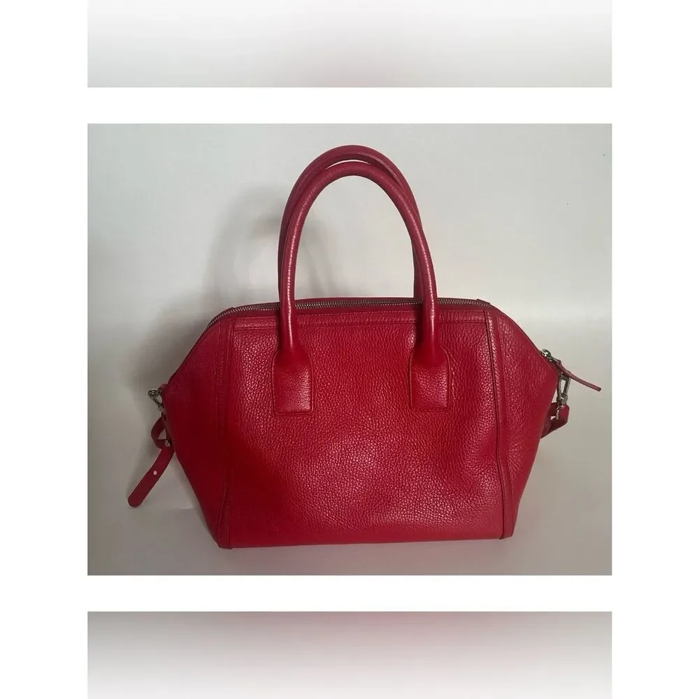 Furla Alice Pebbled Leather Satchel Handbag ~Removable Crossbody Strap in Red